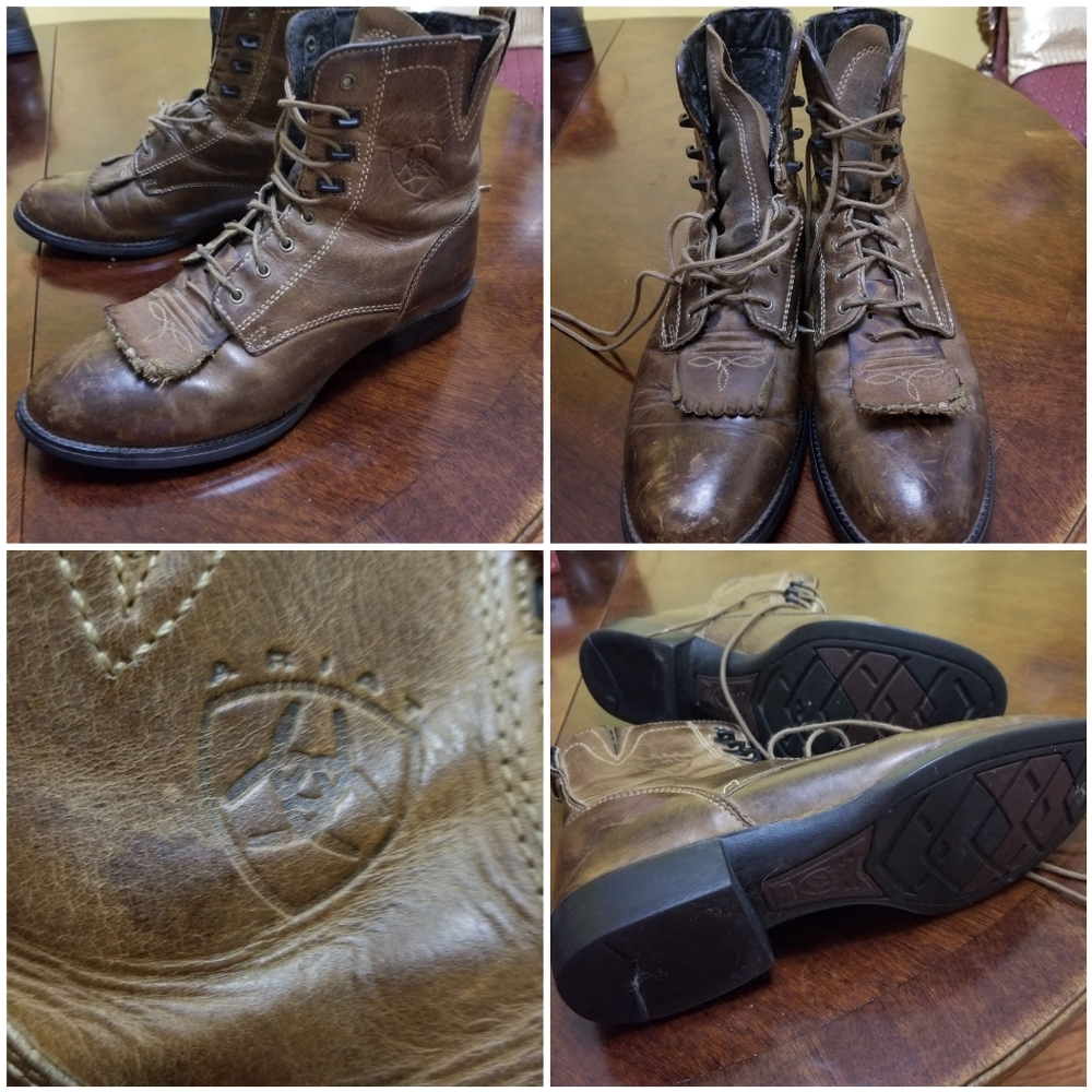ARIAT ABOVE ANKLE LEATHER BOOT HERITAGE LACER II 1" HEEL WESTERN BROWN